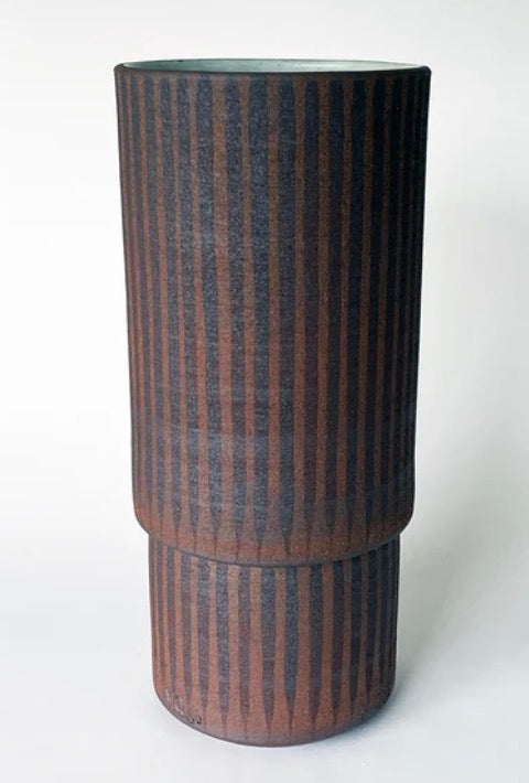 Step Tall Stripes Dark Brown Vessel by Mquan