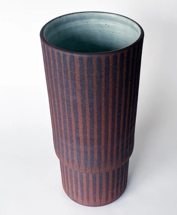 Step Tall Stripes Dark Brown Vessel by Mquan