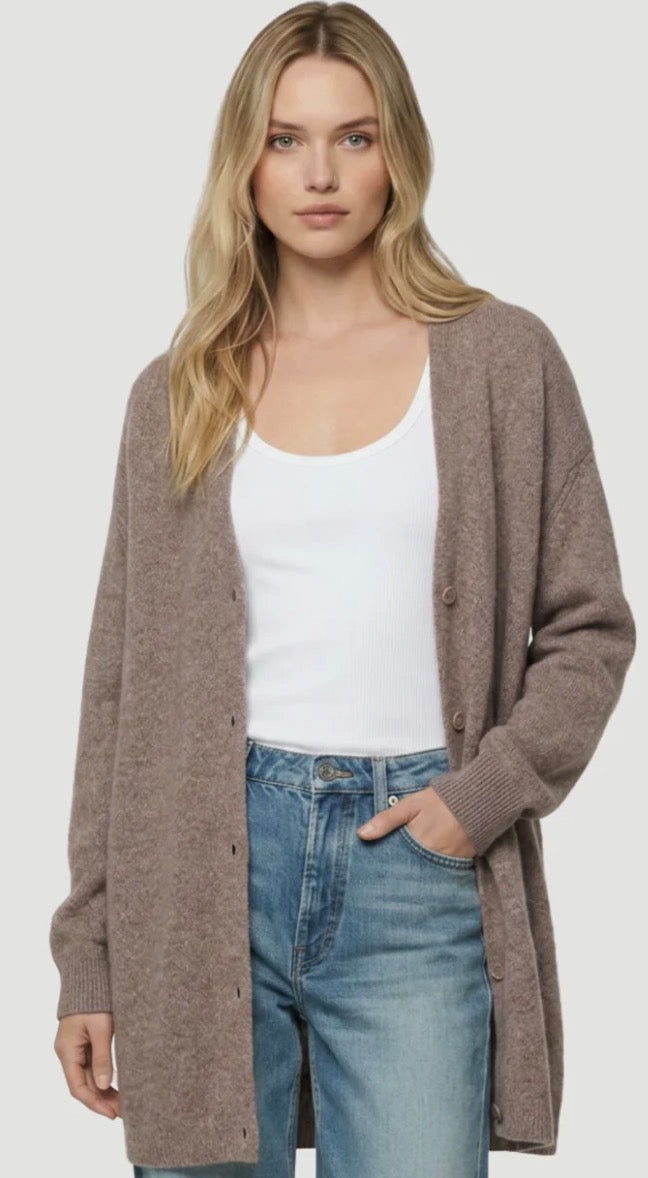 Merino Fox Midi Cardigan in Bison Brown