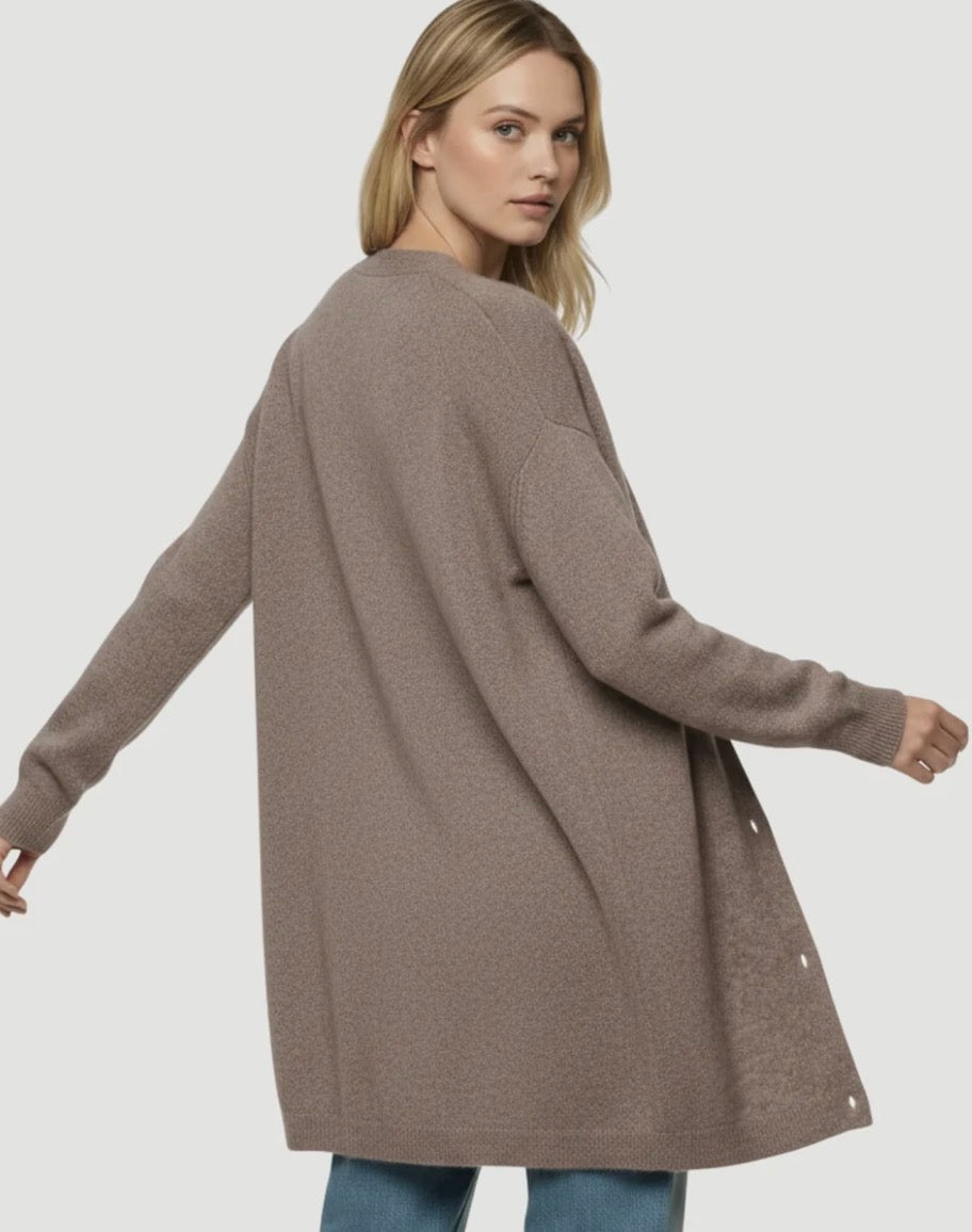 Merino Fox Midi Cardigan in Bison Brown