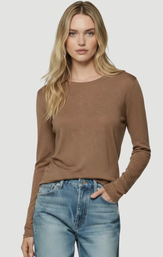 Washable Cashmere Long Sleeve Heaven Knit in Bison and Chocolate