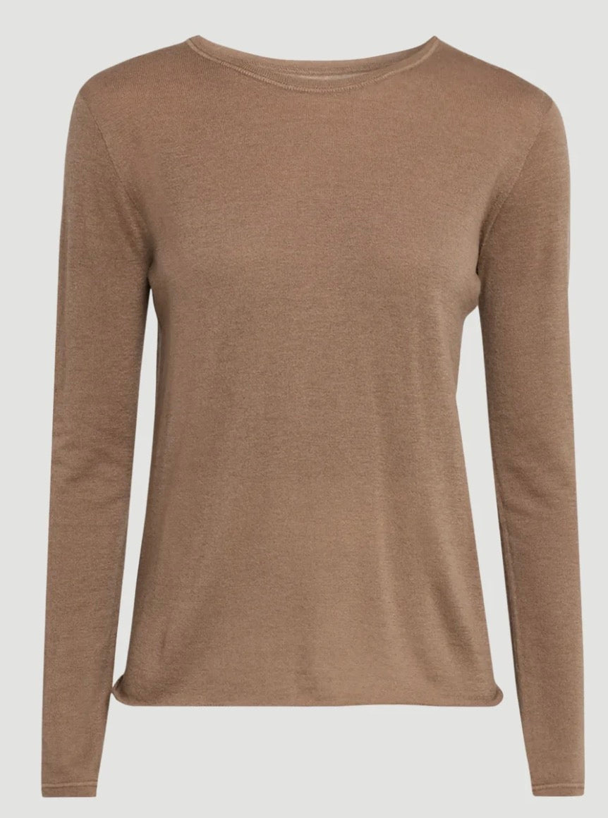 Washable Cashmere Long Sleeve Heaven Knit in Bison and Chocolate