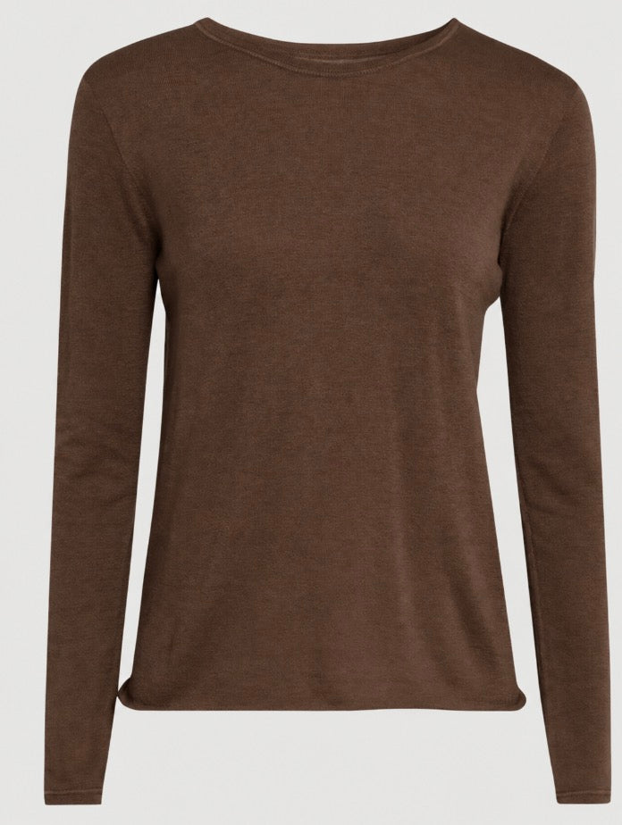 Washable Cashmere Long Sleeve Heaven Knit in Bison and Chocolate