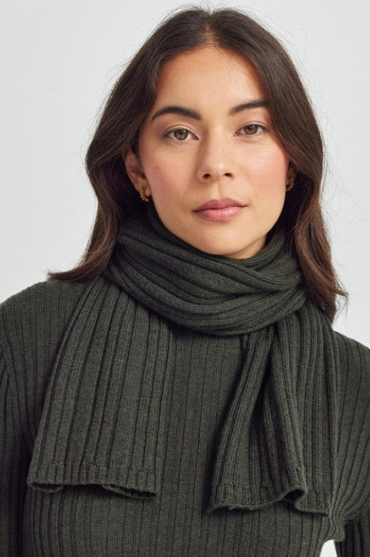 Merino Silk Ribbed Scarf from New Zealand in Forested Green