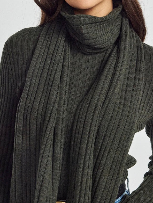 Merino Silk Ribbed Scarf from New Zealand in Forested Green
