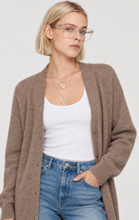 Wren Merino Fox Midi Cardigan in Bison Brown