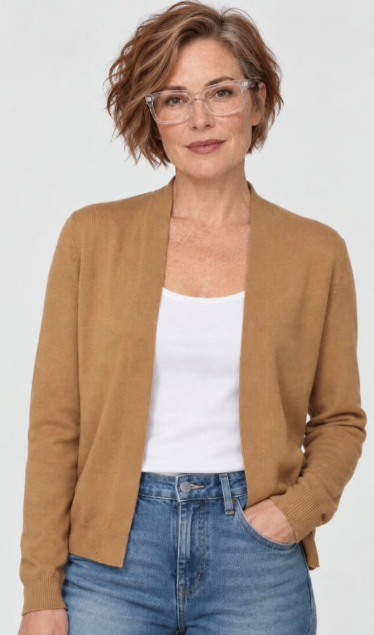 Blair Cashmere Seamless Open Cardigan -Camel