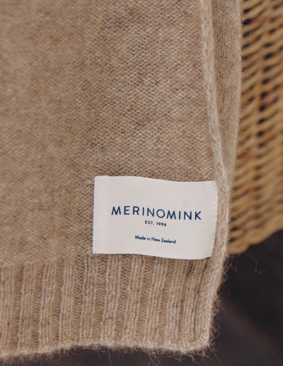 Latte merino silk blend throw from New Zealand