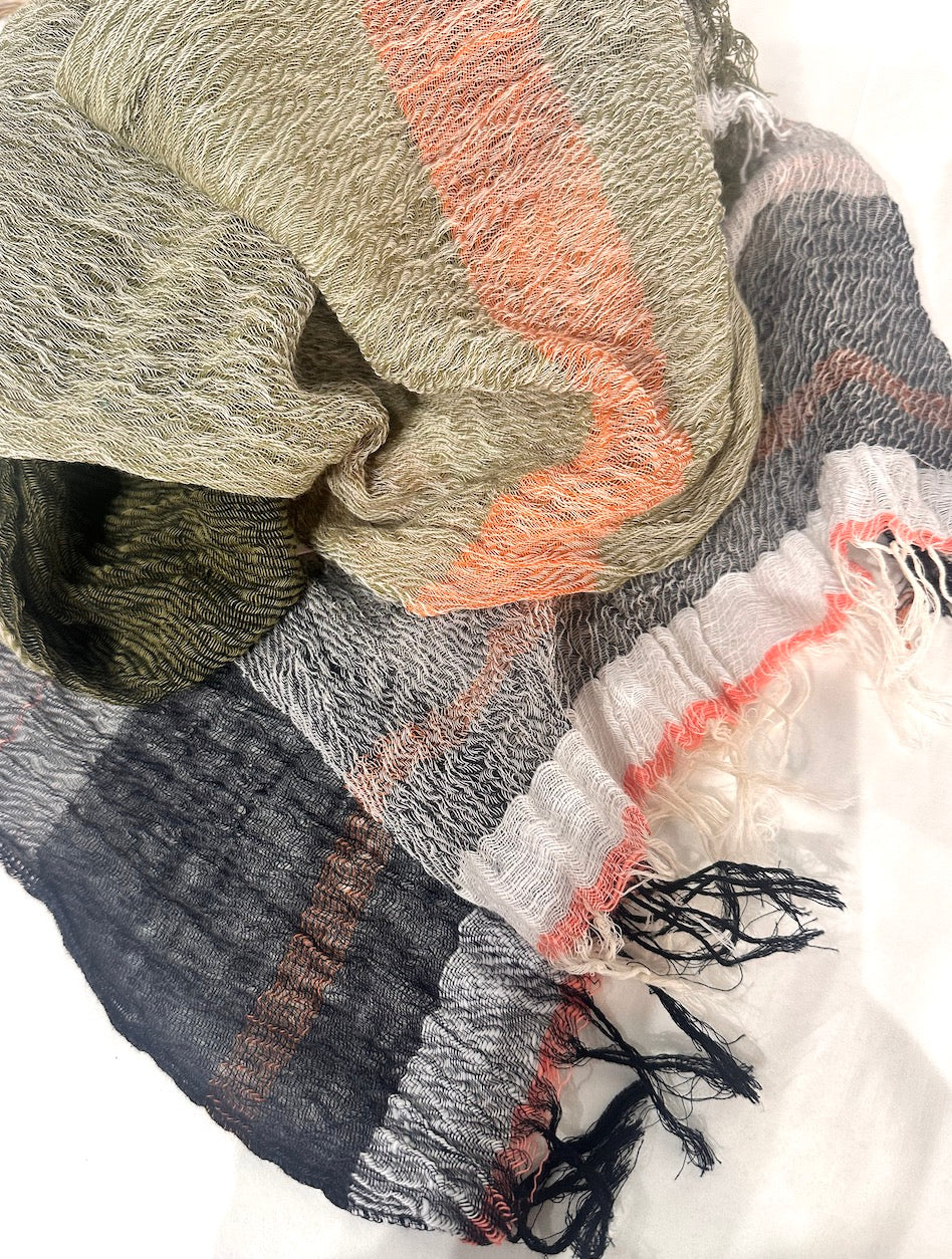 Roots Middle Gauze Cotton Scarves 21'' x 70'' from Japan