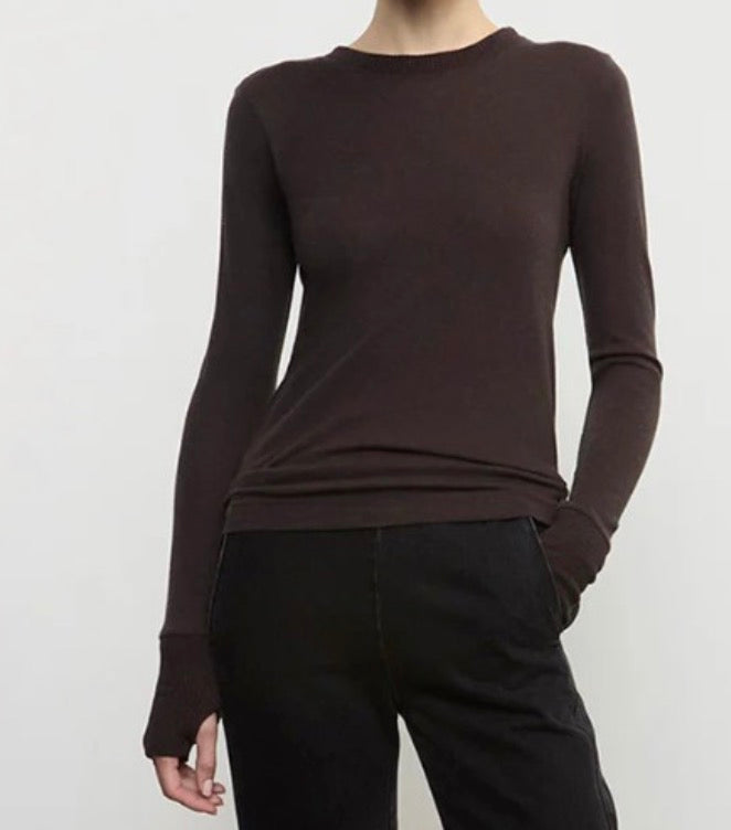Enza Costa Crew Neck Cotton-Cashmere Easy Cuff Long Sleeve Knit