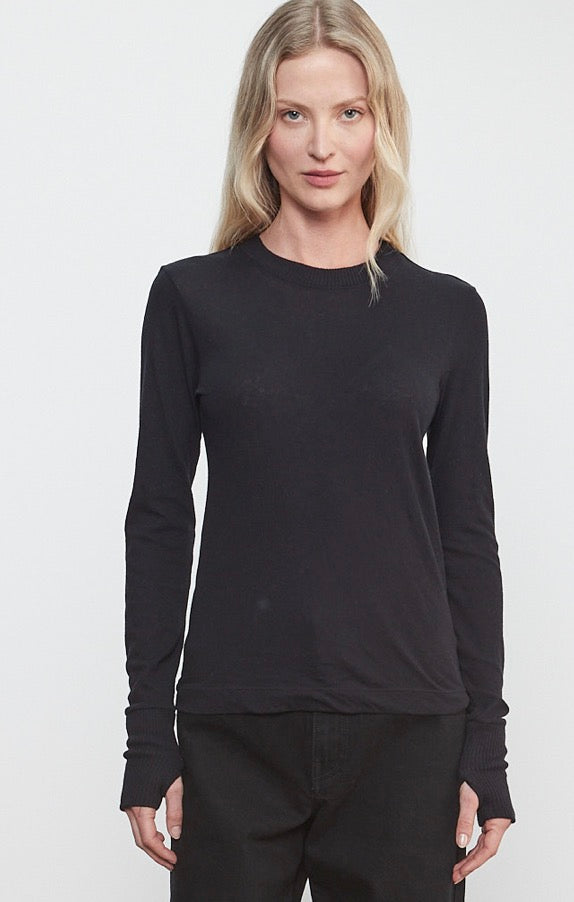 Enza Costa Crew Neck Cotton-Cashmere Easy Cuff Long Sleeve Knit