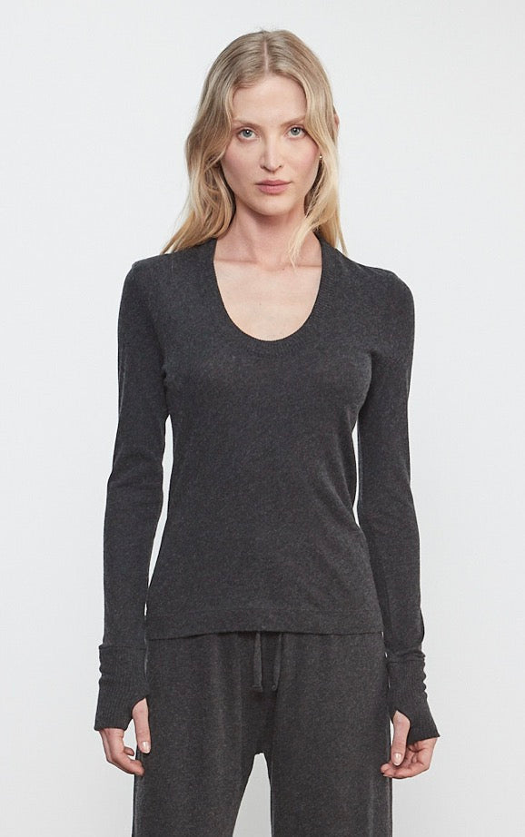 Enza Costa Cotton-Cashmere Easy Cuff U neck Long Sleeve Knit