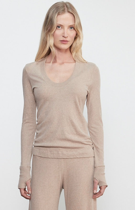 Enza Costa Cotton-Cashmere Easy Cuff U neck Long Sleeve Knit