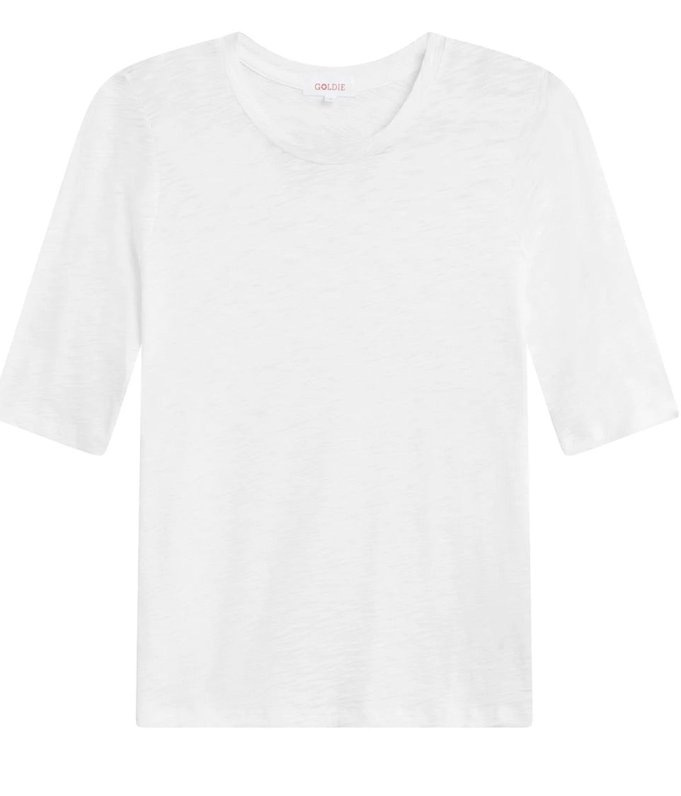 Goldie Lewinter Half Sleeve Slub White Cotton Tee