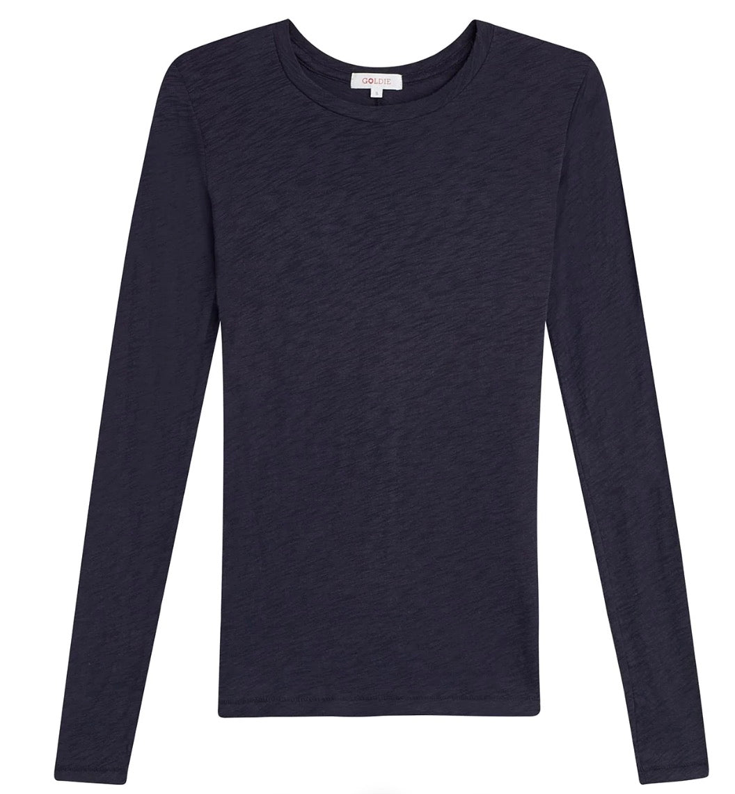 Goldie Lewinter Slub Cotton Long Sleeve Classic Crew Tee