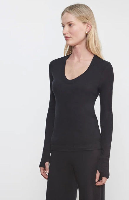 Enza Costa Cotton-Cashmere Easy Cuff U neck Long Sleeve Knit