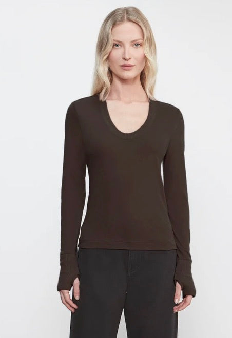 Enza Costa Cotton-Cashmere Easy Cuff U neck Long Sleeve Knit