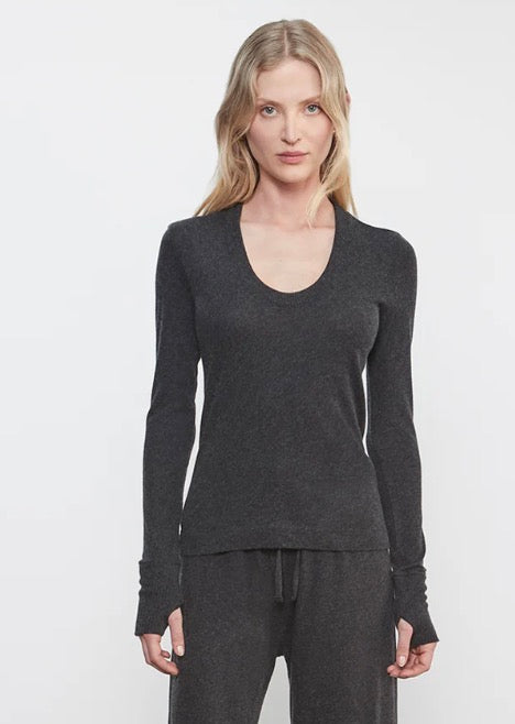Enza Costa Cotton-Cashmere Easy Cuff U neck Long Sleeve Knit