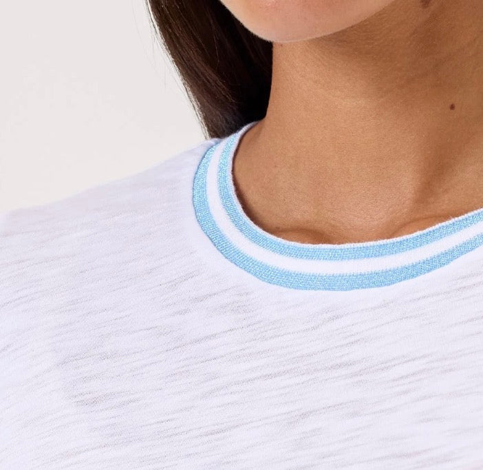 Goldie Lewinter Metallic Tipped Slub White Cotton Cap Sleeve Tee