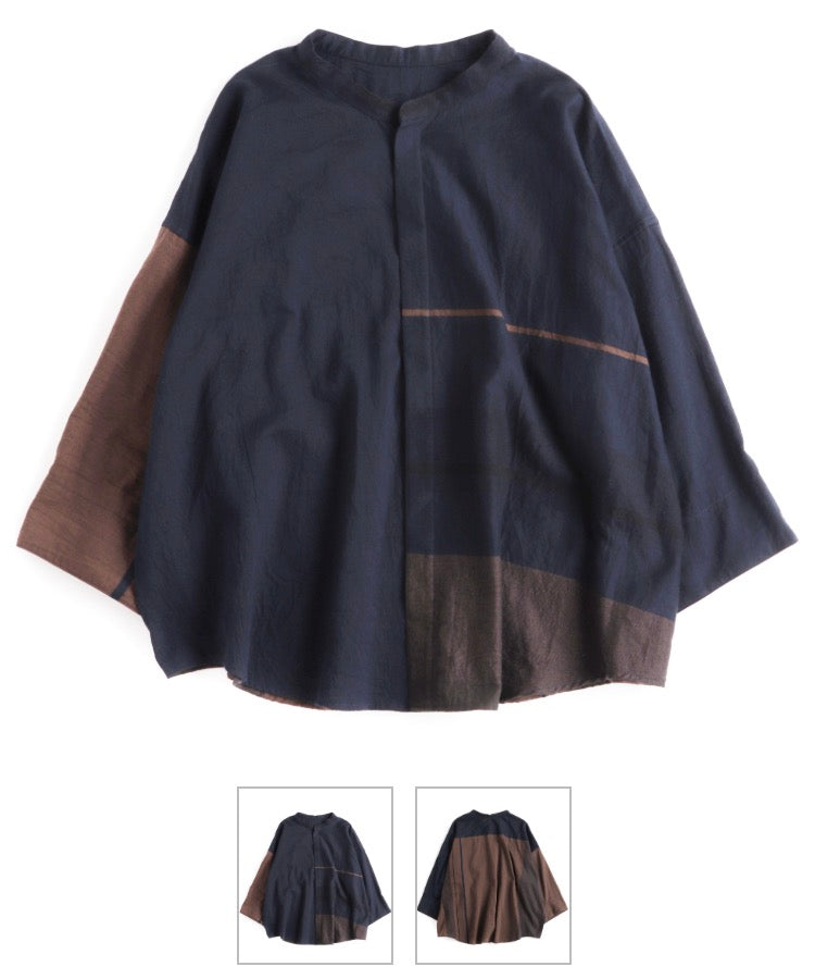 Flat Thin Collar Button Up, Organic Cotton Tamaki Niime