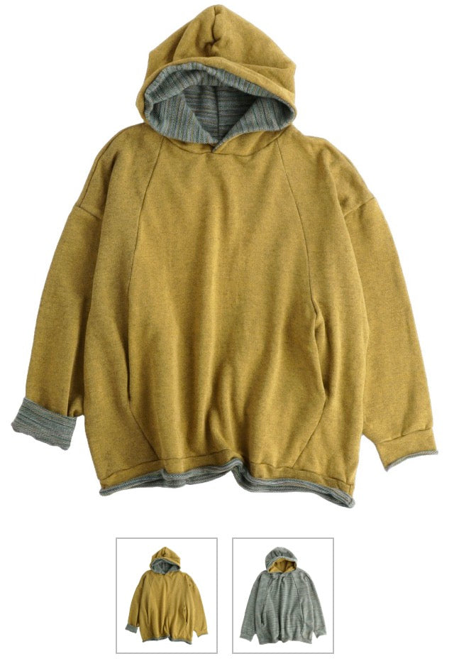 Tamaki Niime Dub Dub Pocket reversible hoodie in organic cotton from Japan