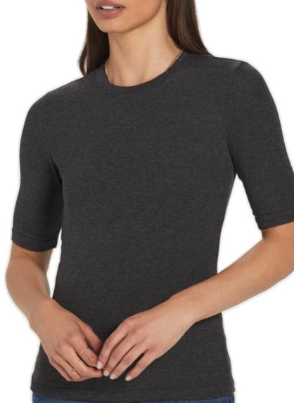 Tencel Plant Based Mid Sleeve Micro-Ribbed Tee Top by Goldie