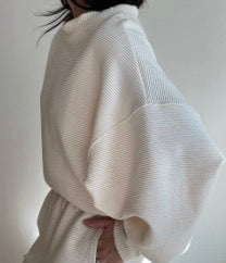 Marley Rippled Cotton Cropped Sweatshirt: Ecru or Onyx