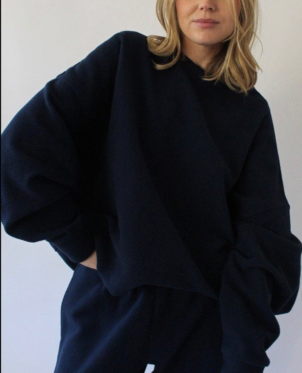 Marley Rippled Cotton Cropped Sweatshirt: Ecru or Onyx