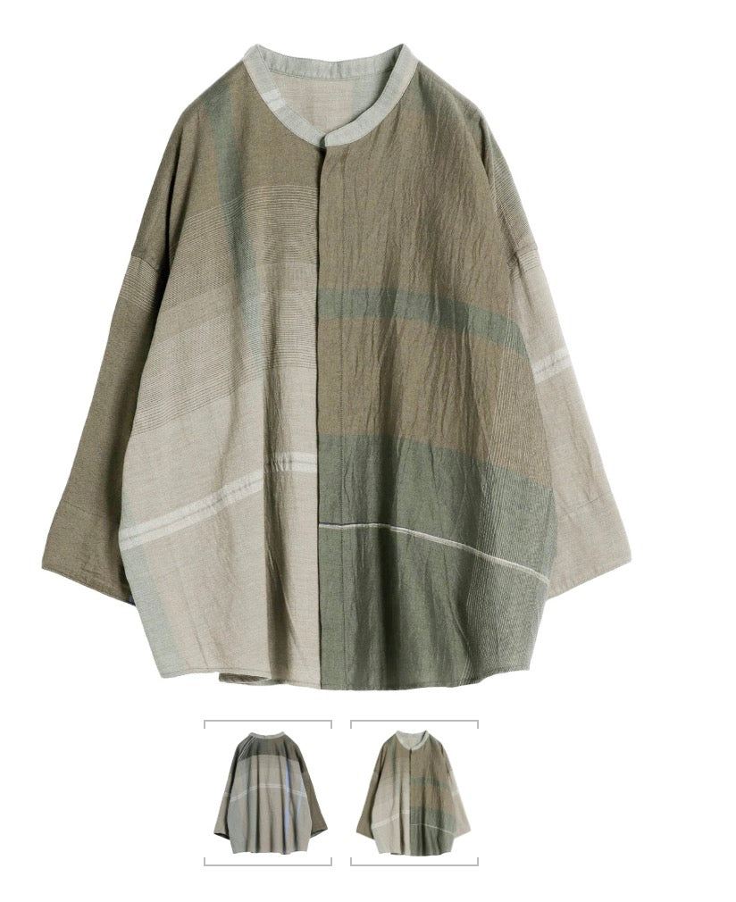 Flat Thin Collar Button Up, Organic Cotton Tamaki Niime