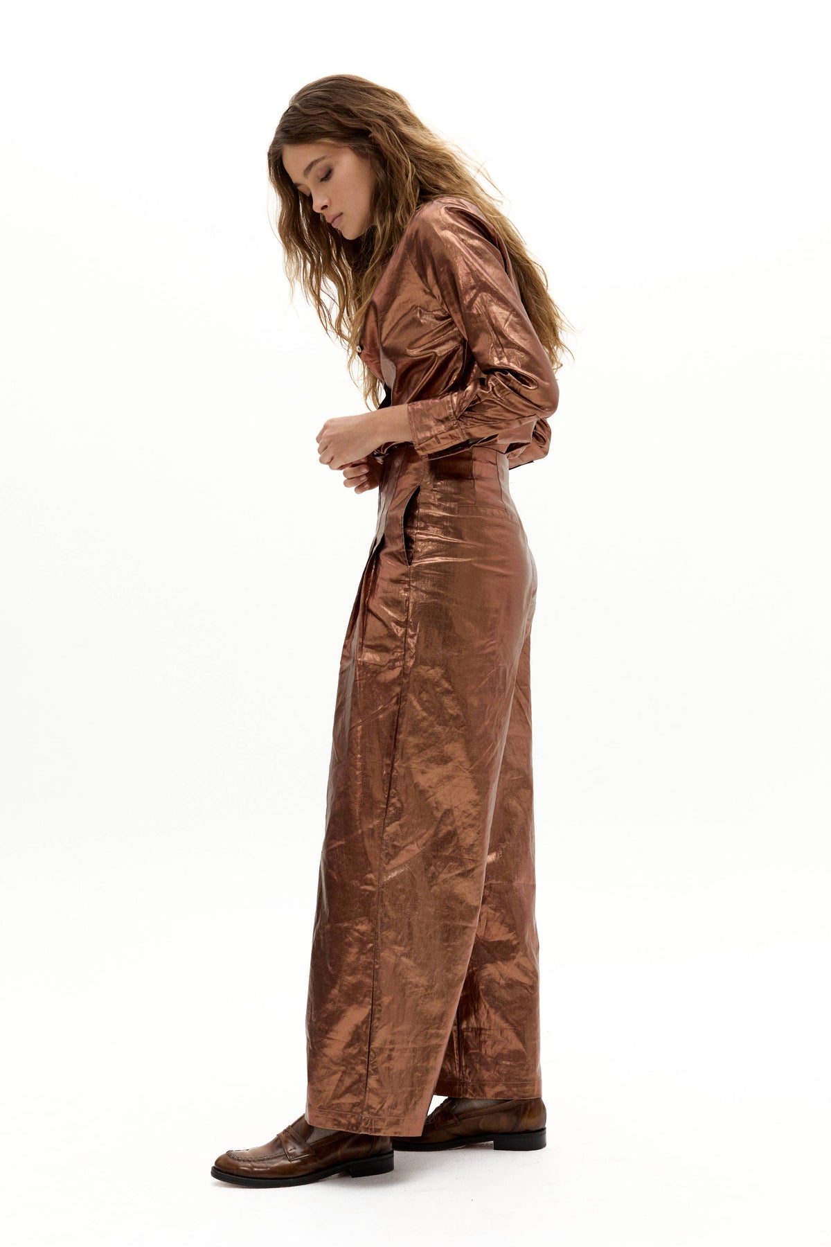 San Marino Metallic Linen Shirt - Chocolate