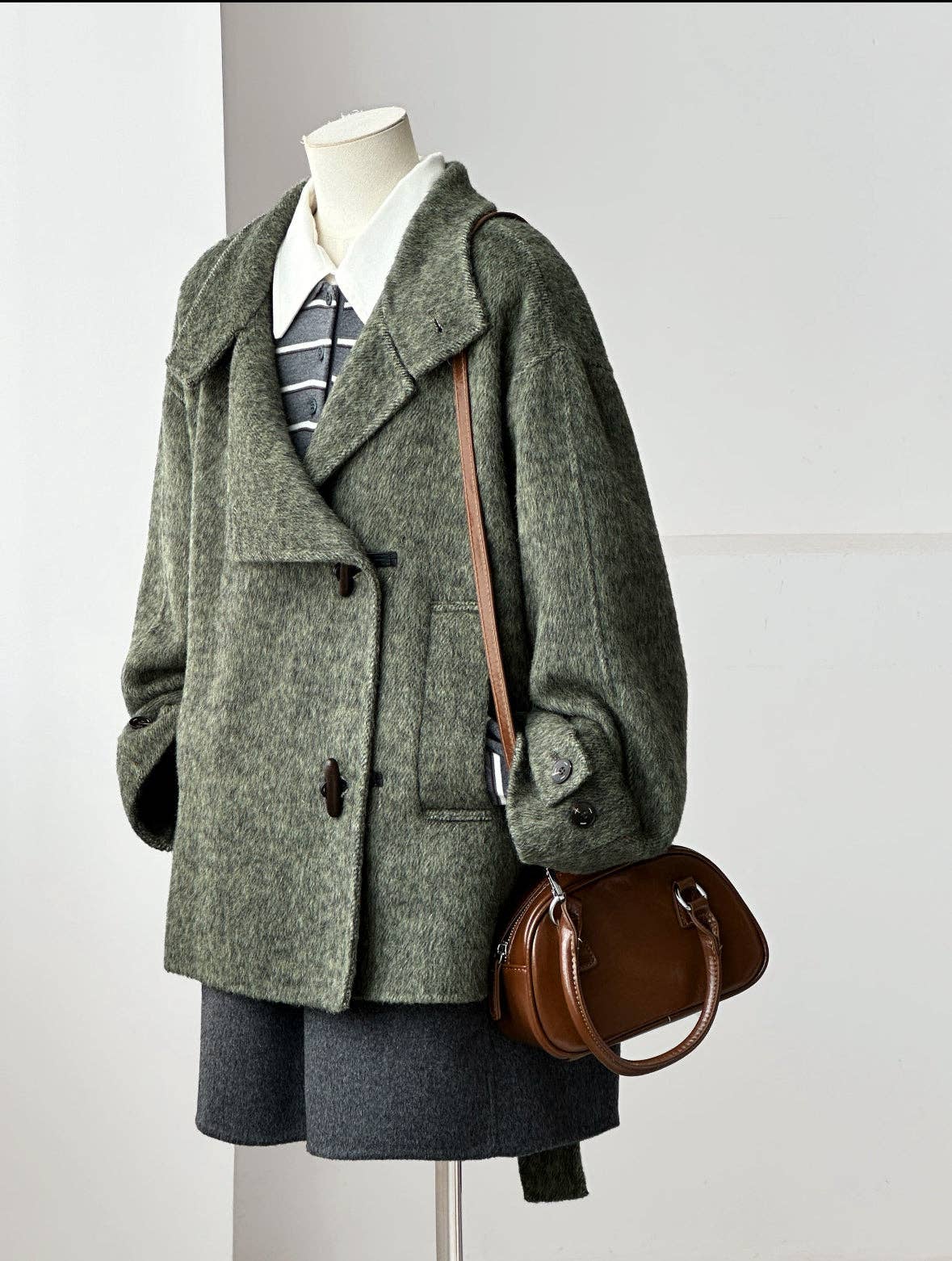 Astra Stand Collar Coat - Sage Melange