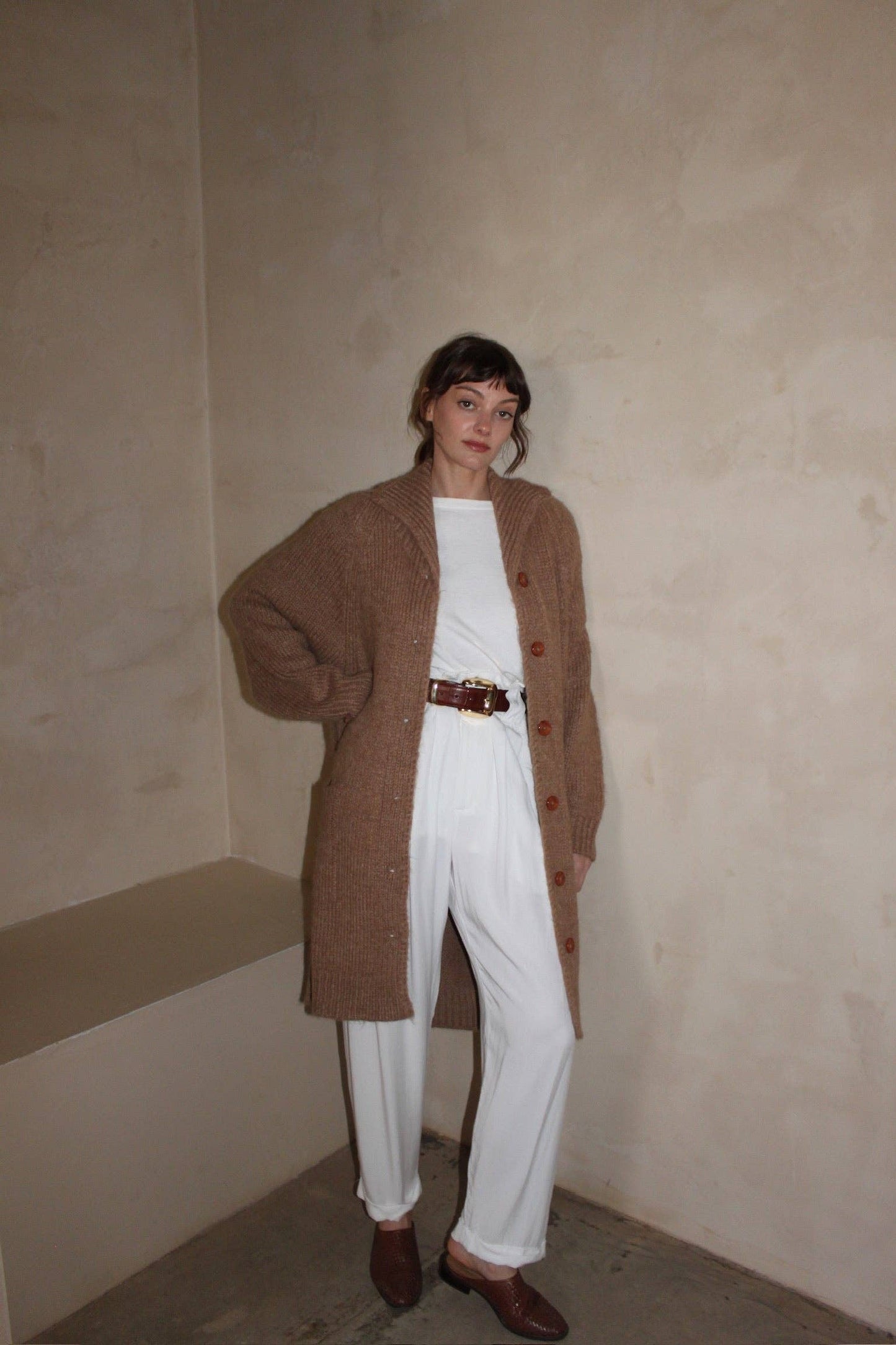 Na Nin - Martie Knitted Suri Alpaca Coat: Jute / O/S