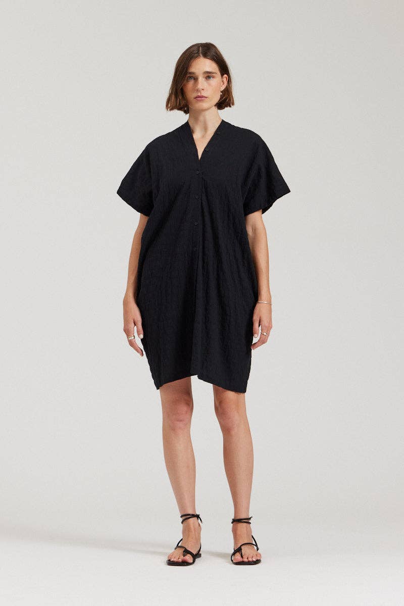 there. elsewhere - Button Down Boxy Dress: Black / Small