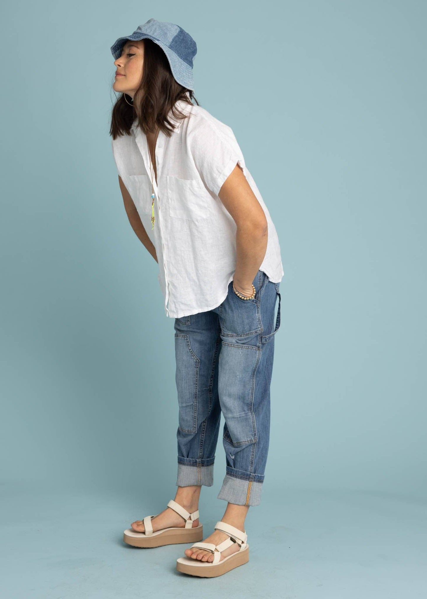 Linen Cap Sleeve Spring Shirt Large-XL