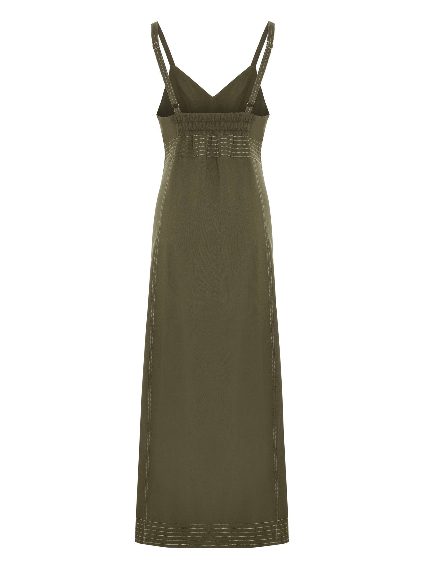 The Handloom - Eva Maxi Dress - Khaki Green: Khaki Green / S-M