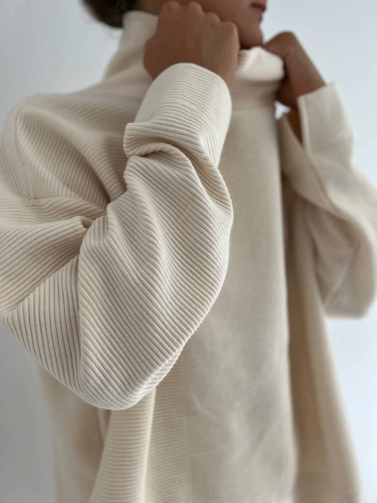 Mia Rippled Cotton Pullover - Cream and Faded Black