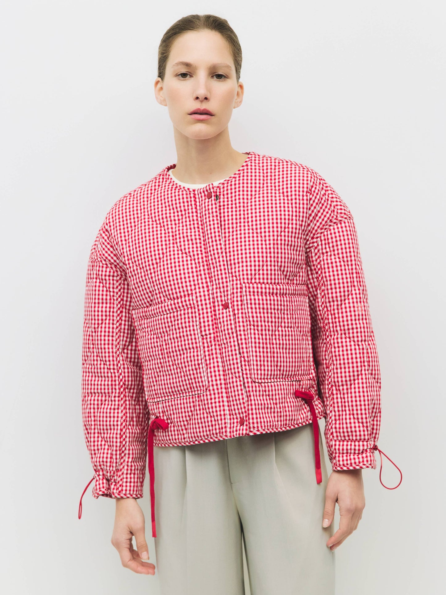 Quilted Gingham Cotton Cropper Jacket: Black / MEDIUM