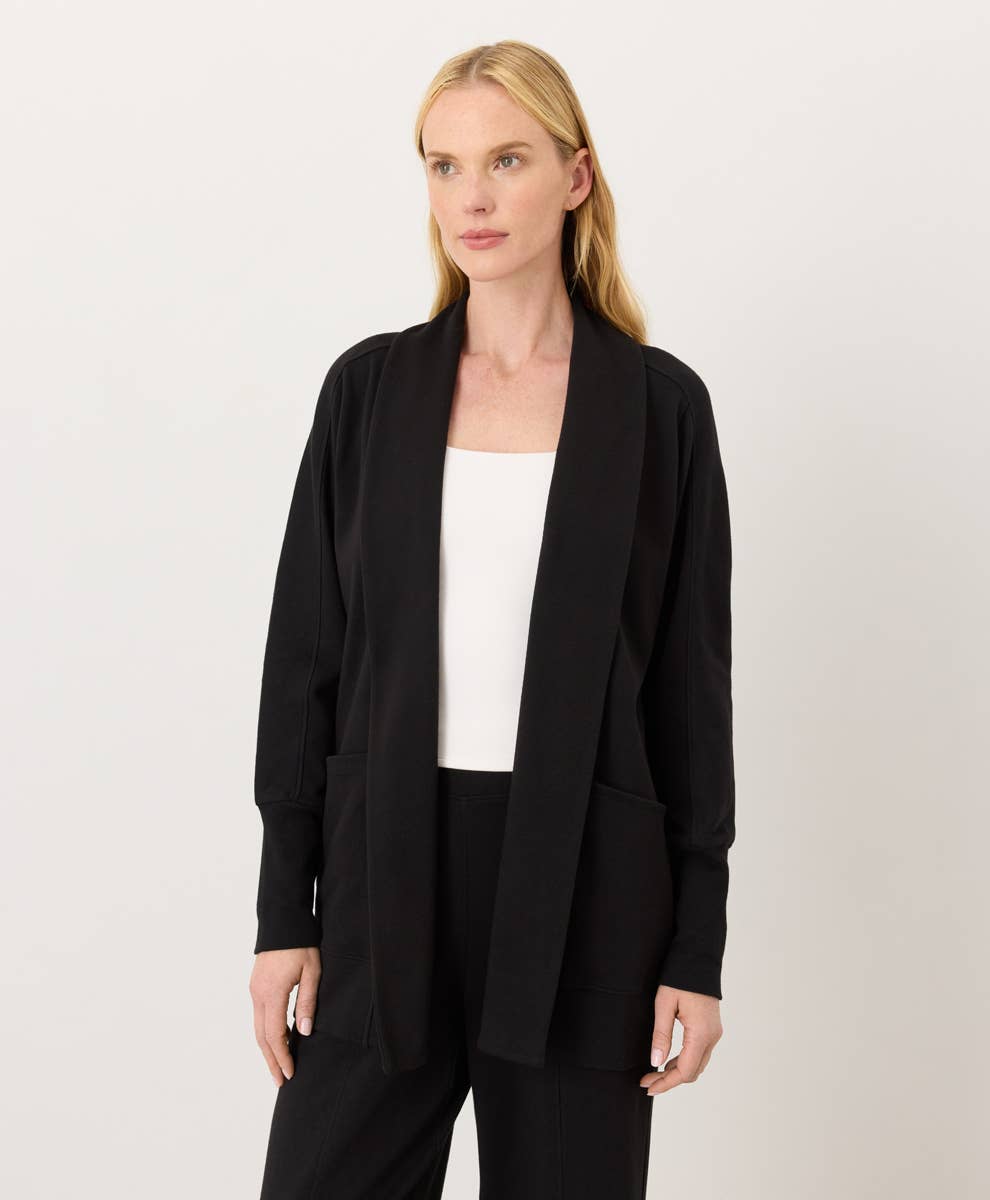 The Weekender Wrap Cardigan: Black Organic Cotton