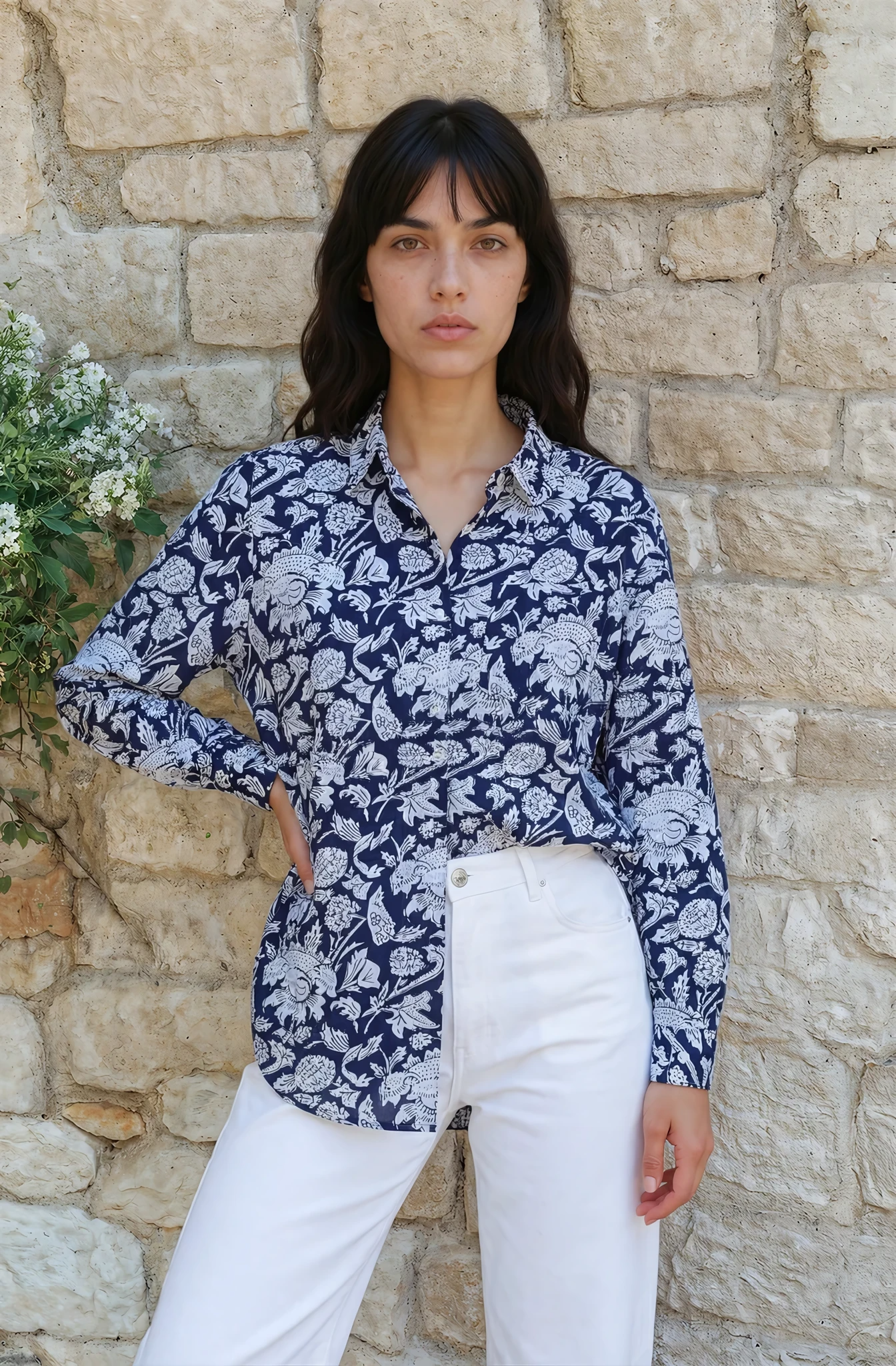 and for Good - Good Boyfriend Shirt - Madison Floral Navy: Navy / S/M