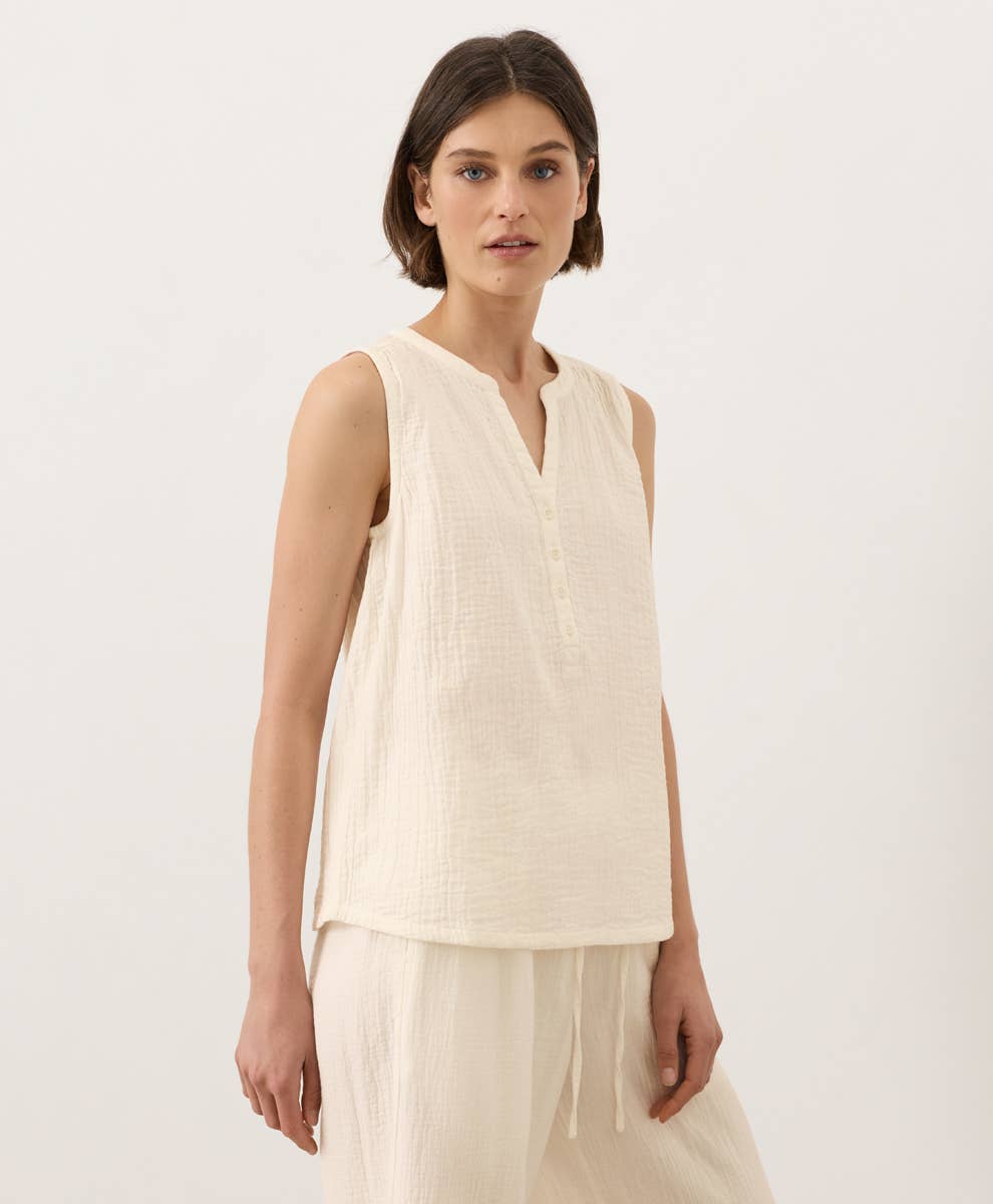 Pact - Women's Coastal Double Gauze Henley Tank: Cream / Medium
