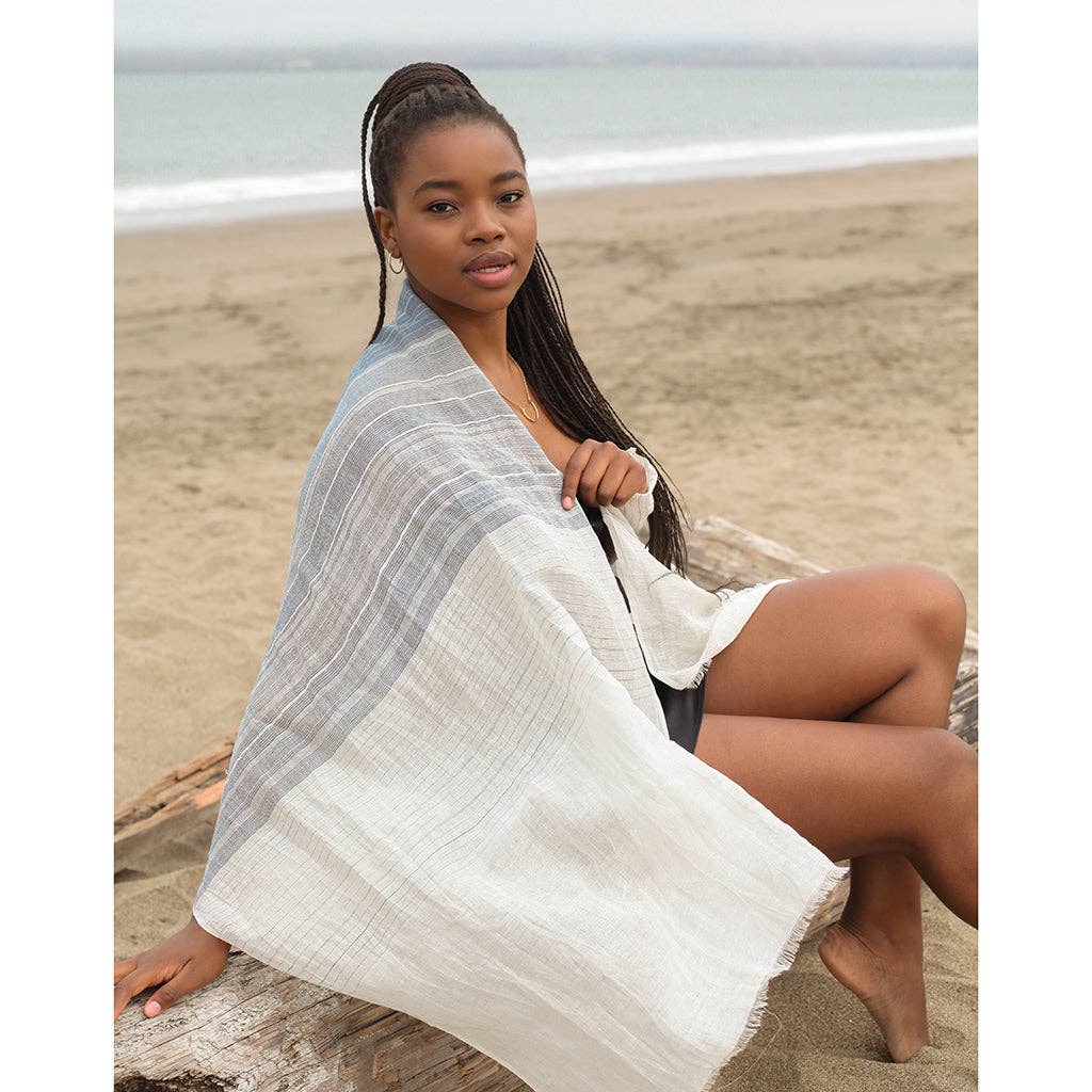 SLATE + SALT - Linen Cotton Blend Wrap Scarf: Black