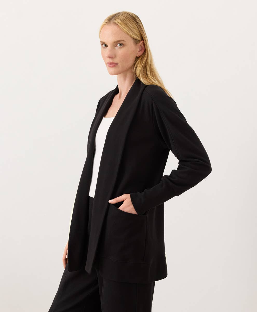 The Weekender Wrap Cardigan: Black Organic Cotton