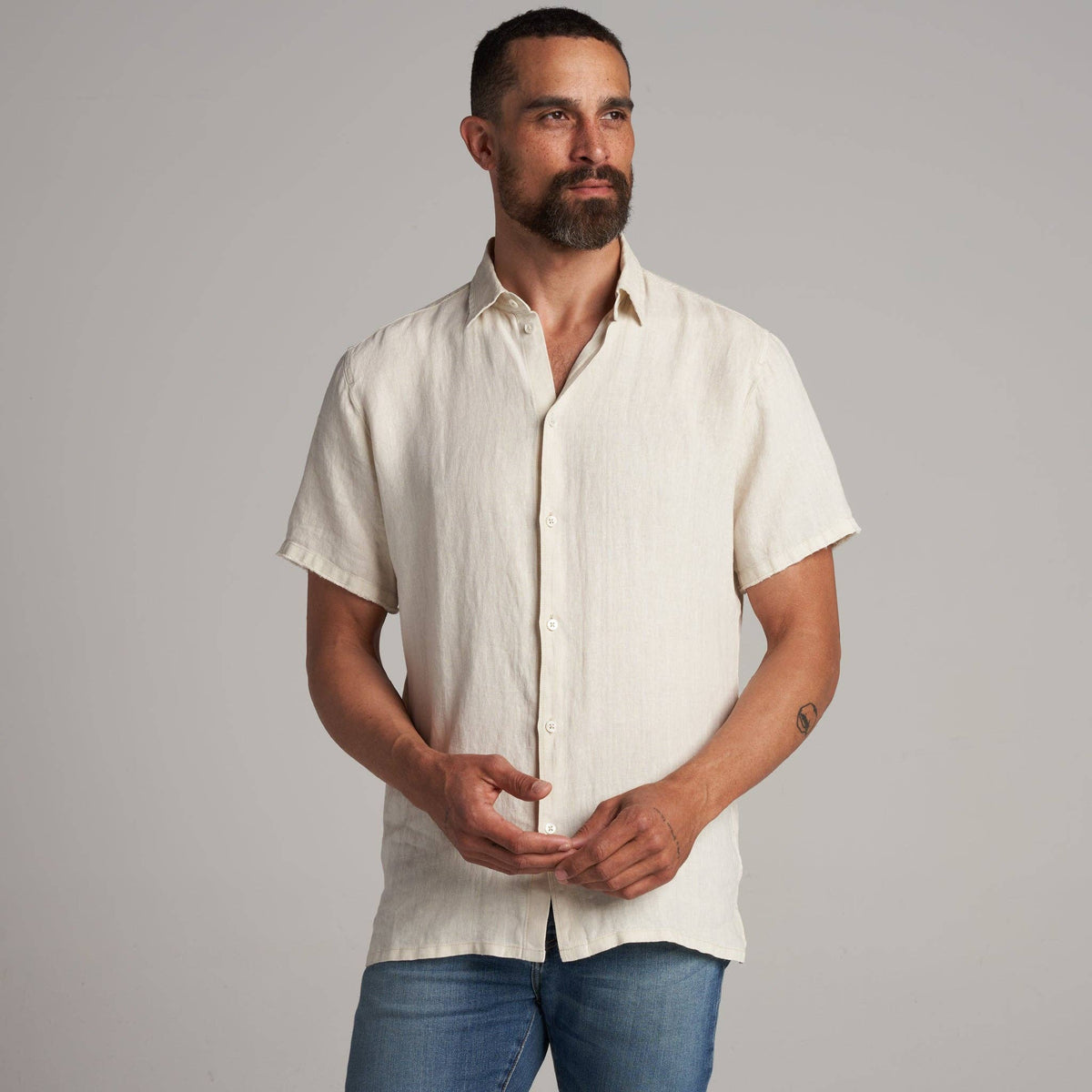 Rowan - Lyons Short Sleeve Linen Shirt: Seaport / M / MWTP0014