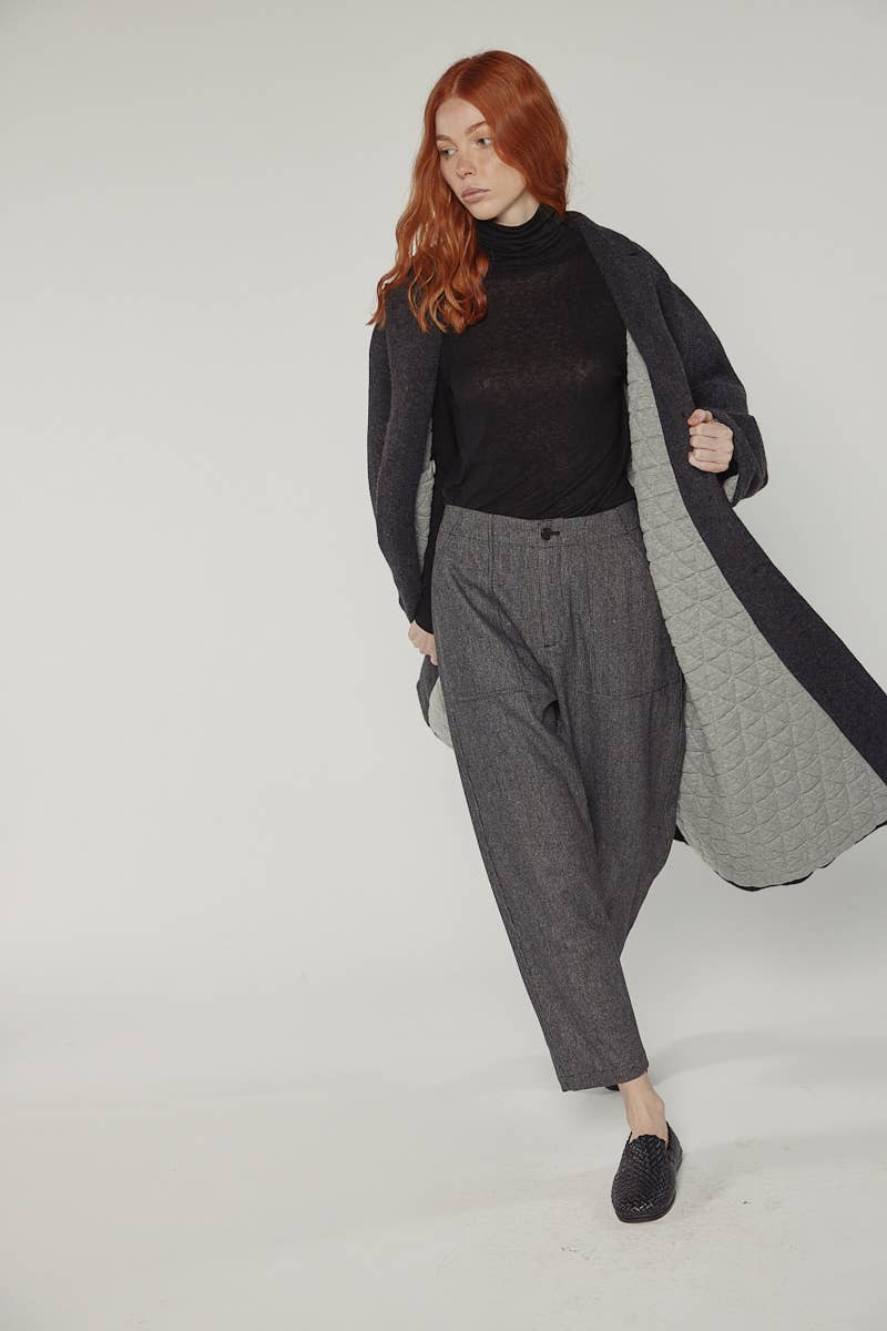 amente - Cocoon sleeve maxi coat: Charcoal / Solid / XS/S