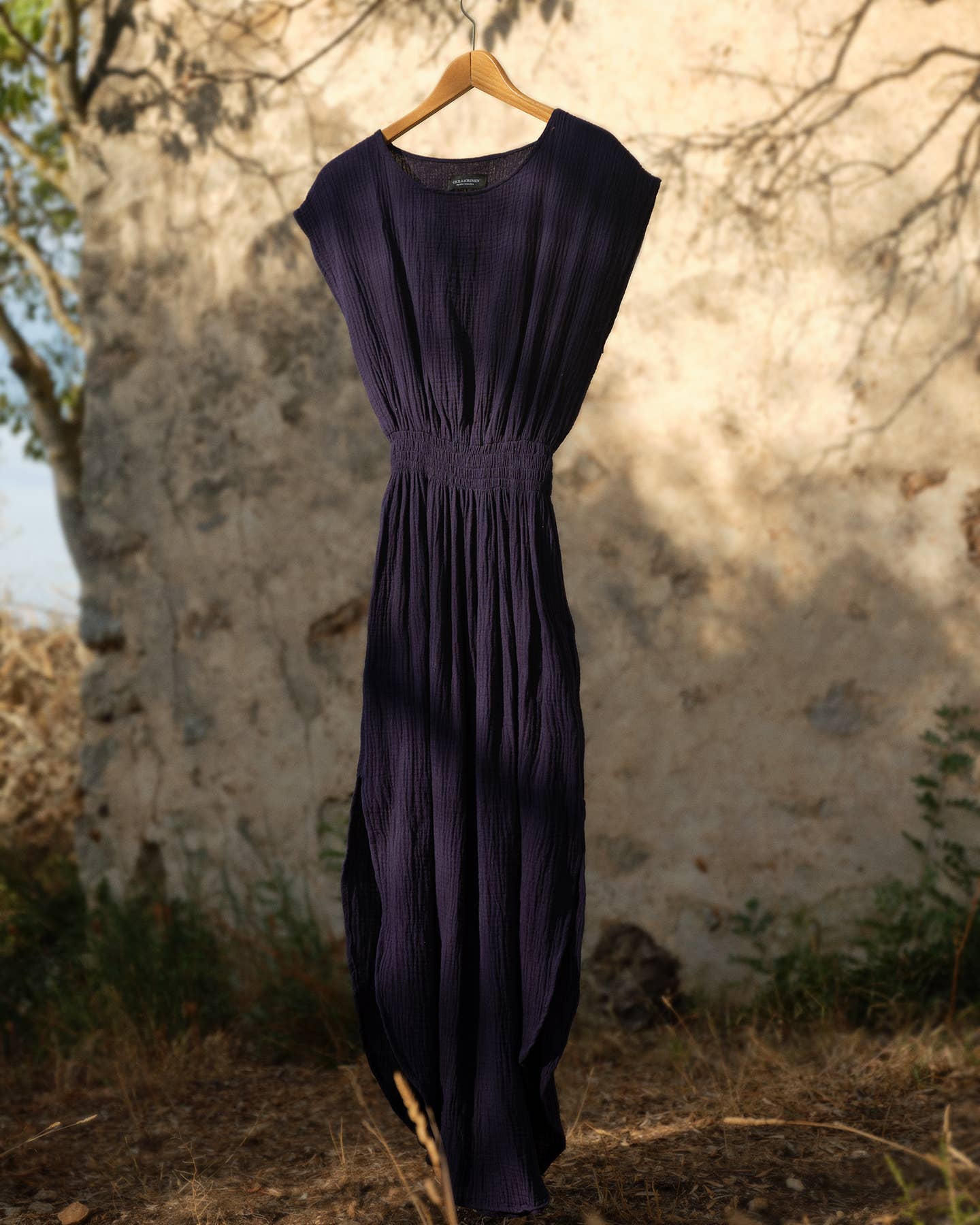 CECILIA SÖRENSEN - 734 MAIMÓ Gathered dress in soft organic cotton muslin: Navy blue