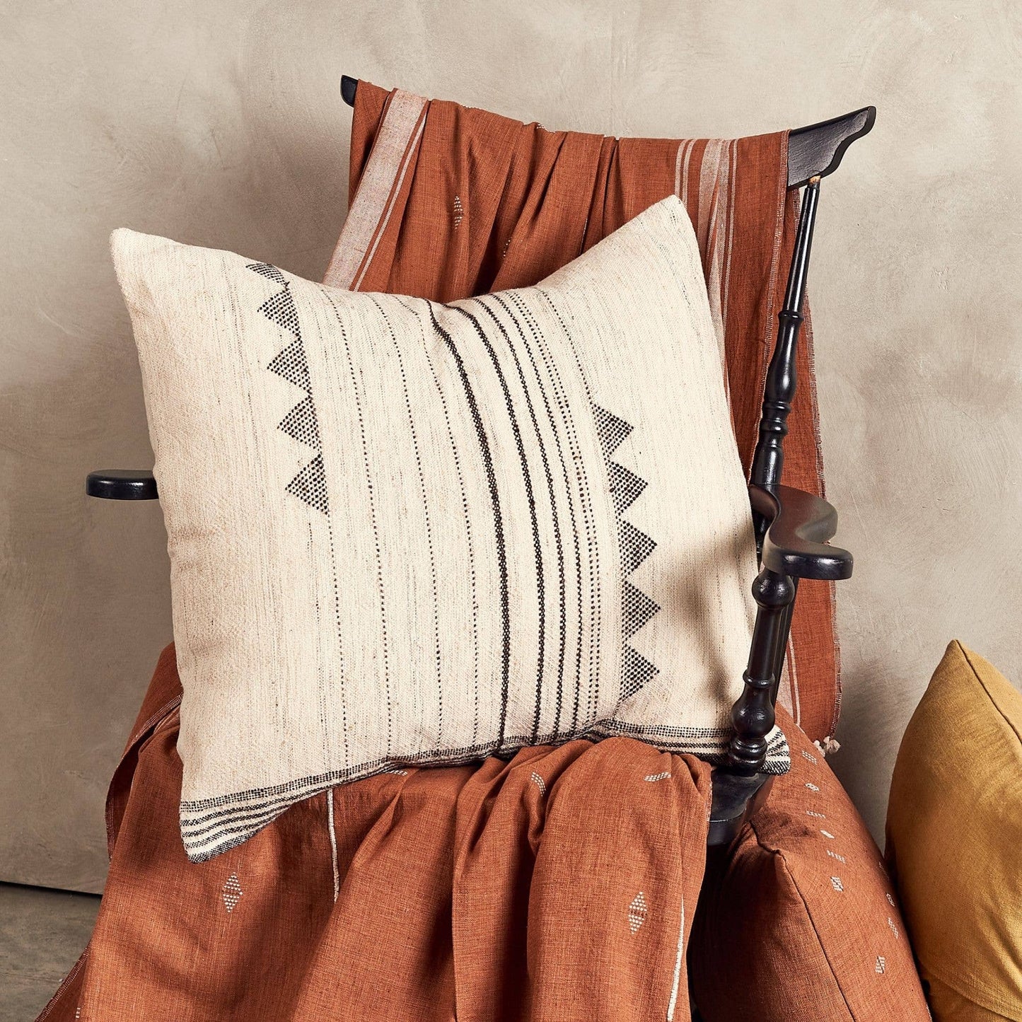 Kora Handloom Large Ecru Textured Pillow Cover with feather fill