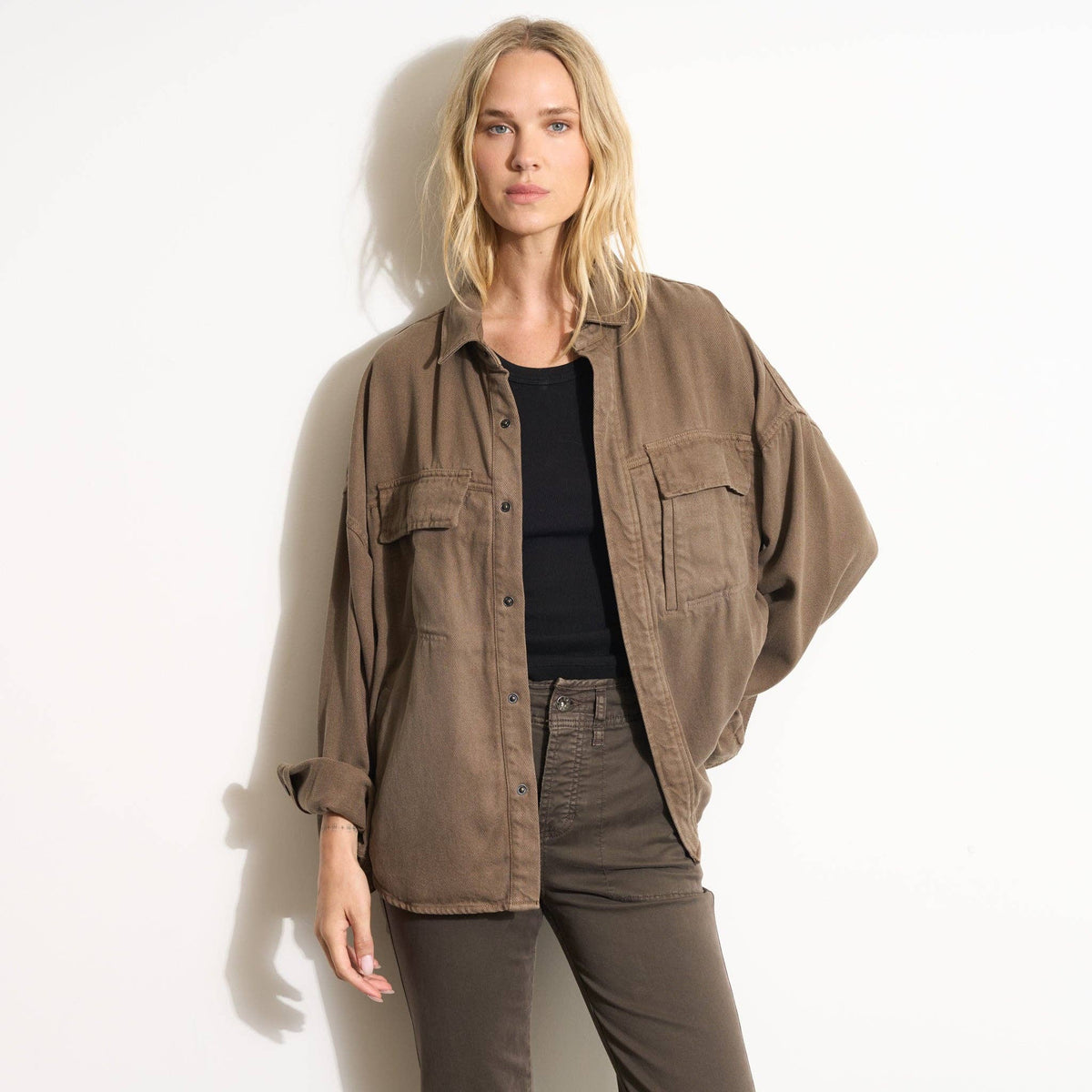 Rowan - Odette Drape Denim Twill Shirt Jacket: Washed Black / M / WWOW0007
