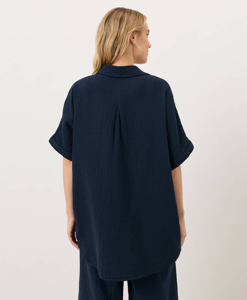Pact - Women's Coastal Double Gauze Relaxed Shirt: Navy / Large