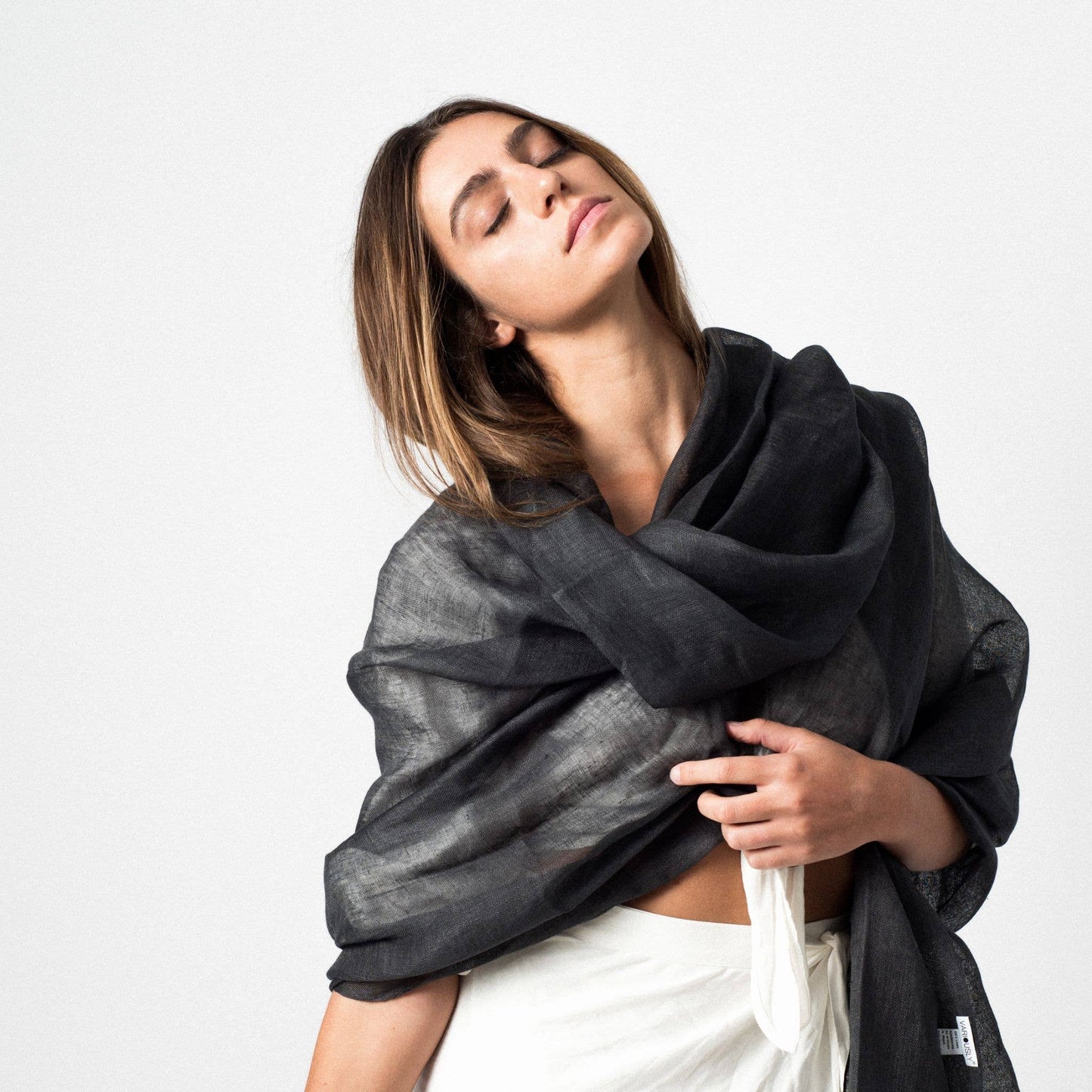 MIdnight Gray Linen Silk Handwoven Scarf: