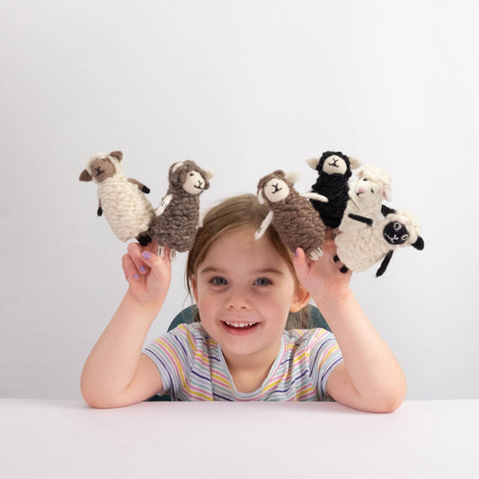 Sheep Finger Puppets -Set of 5 . Made in Nepal